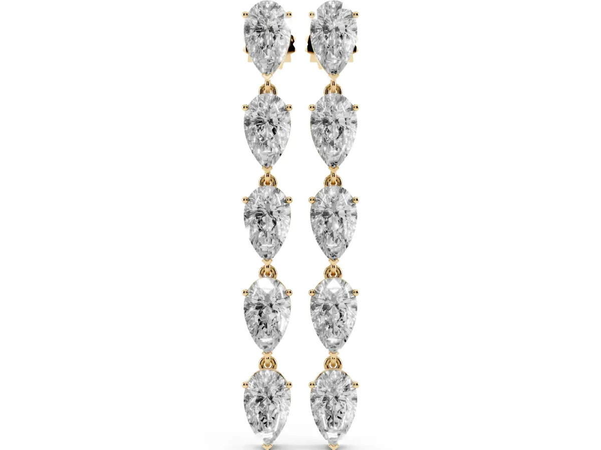 Pear Diamond Dangle Earrings with Pear Diamond Accents Yellow gold