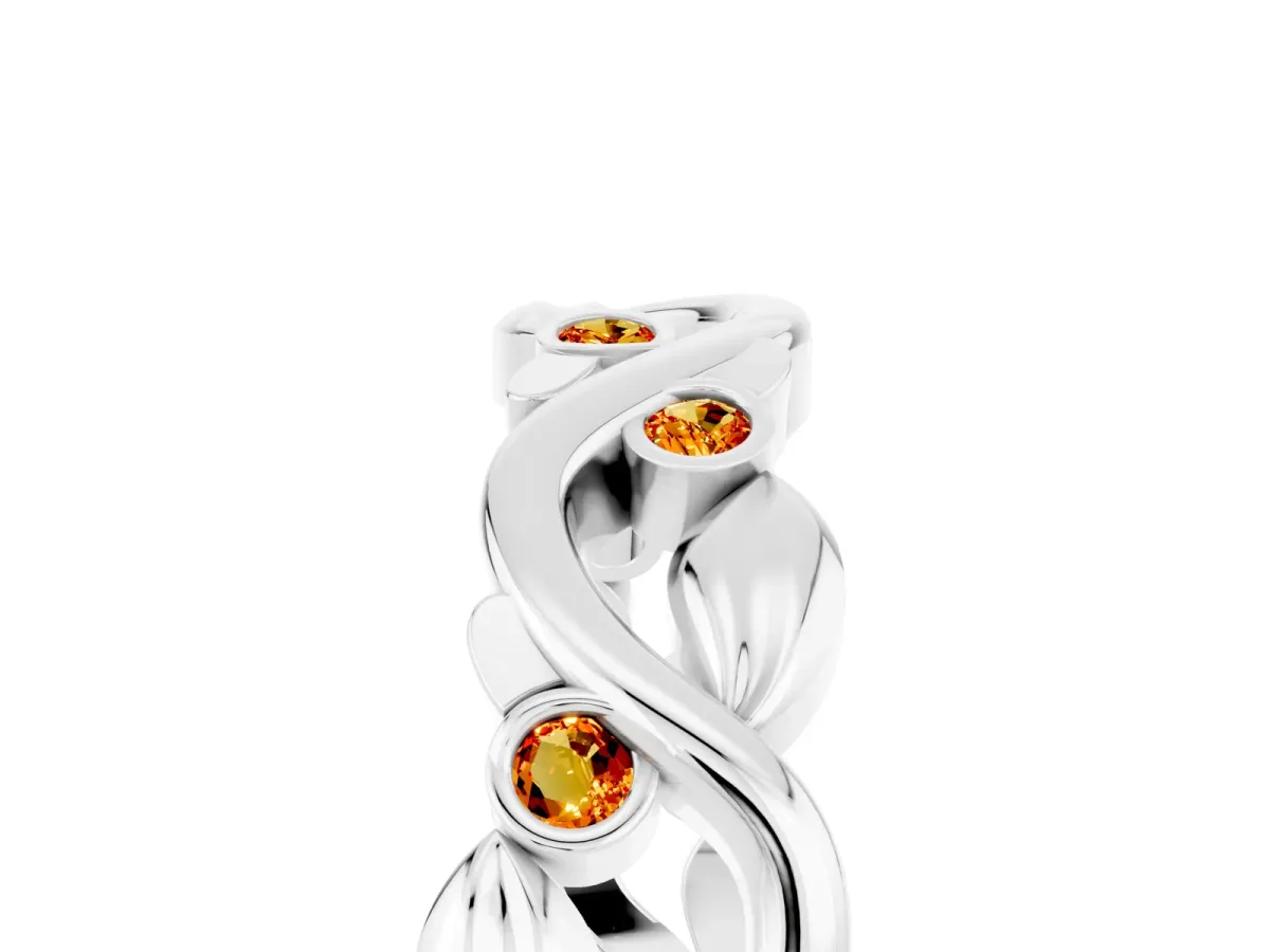 Round Citrine Leaf Eternity Band with Bezel Setting White gold