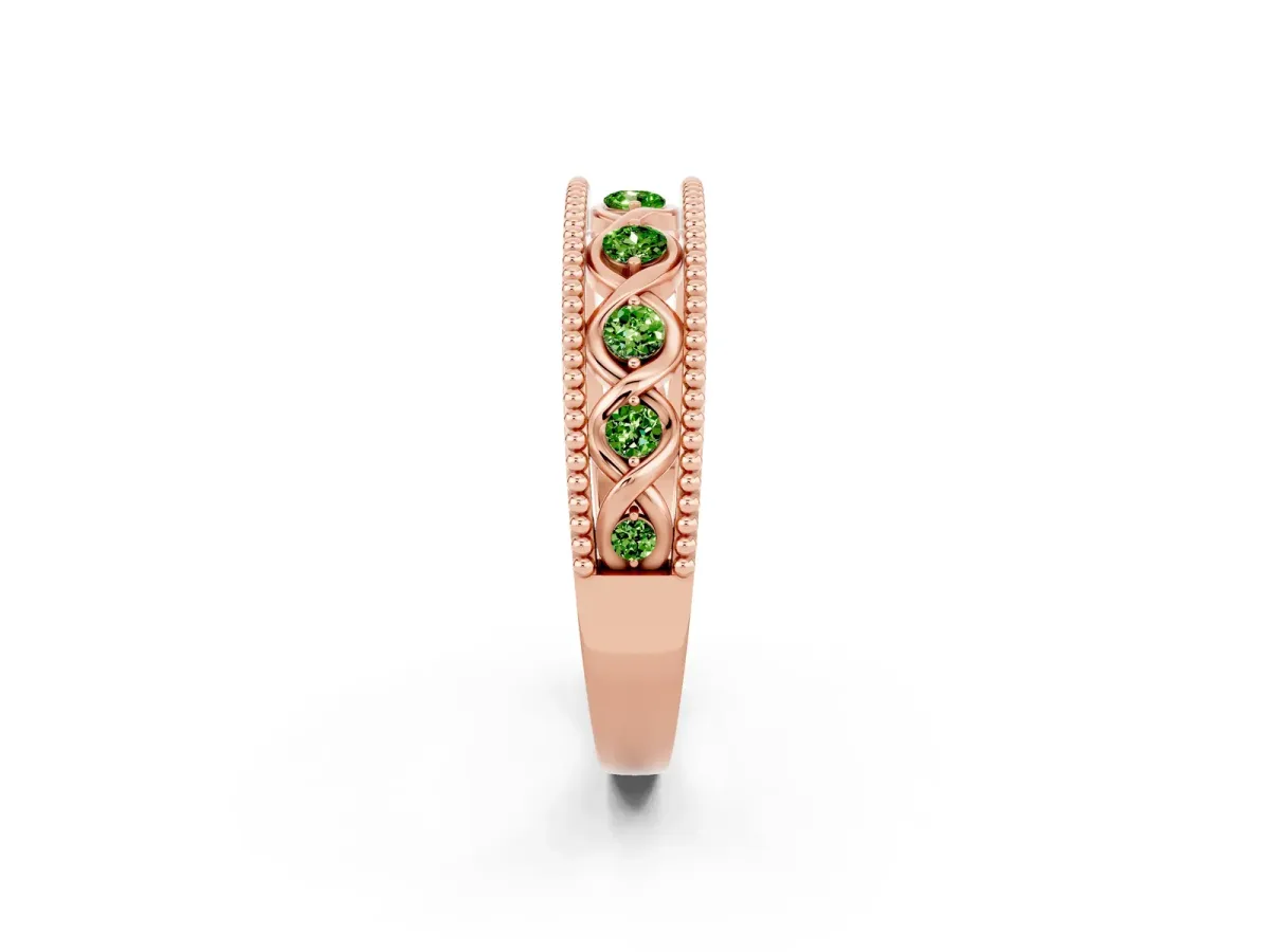 Round Peridot Twist Milgrain Band with Bezel Setting Rose gold