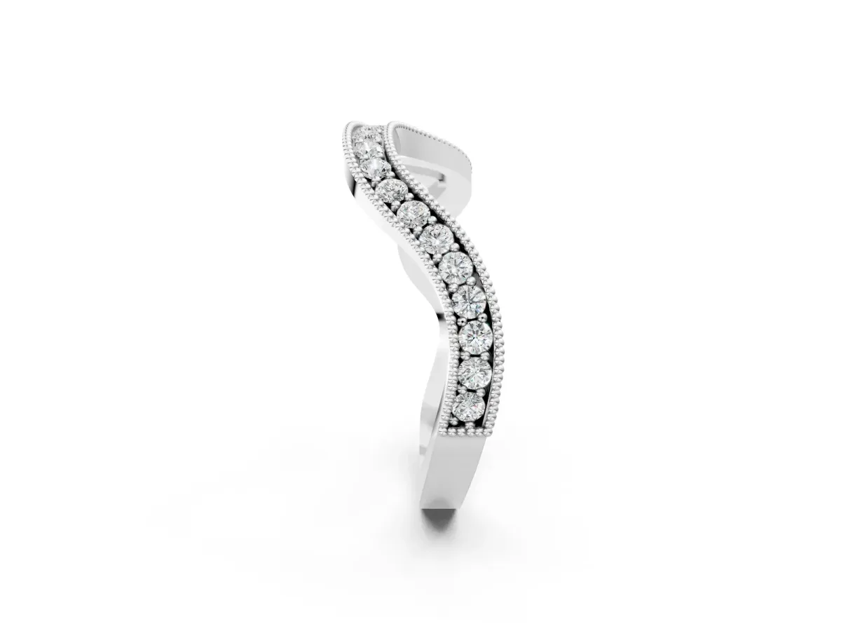 Curved Milgrain Round Diamond Pavé Wedding Band Silver