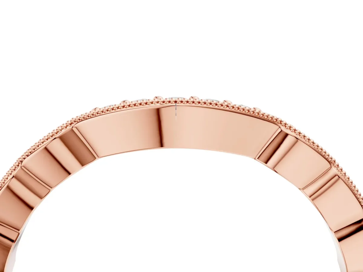 Scalloped Diamond Round Cut Eternity Band with Pavé Setting Rose gold