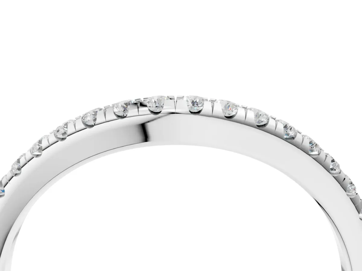 Round Diamond Pavé Set Curved White Gold Band Platinum