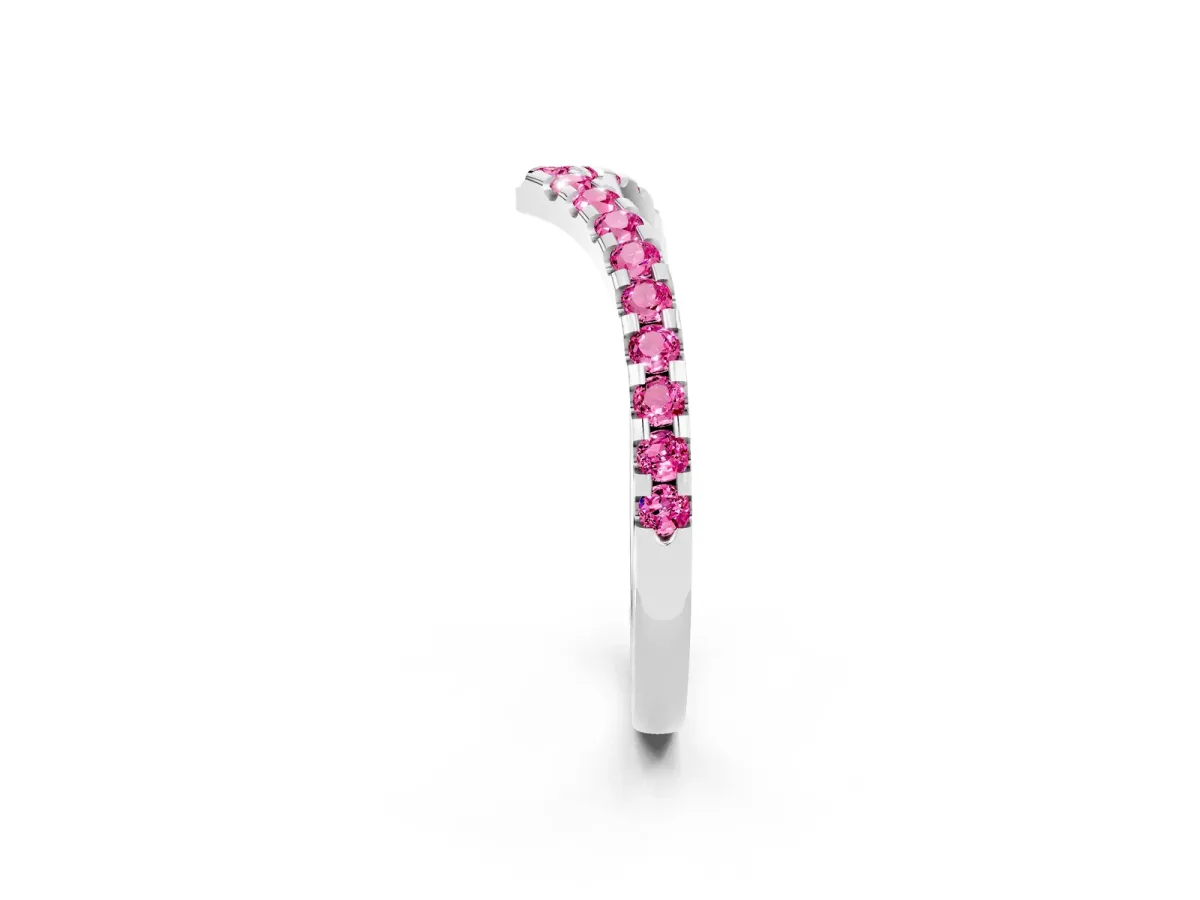Pavé Round Pink Sapphire Chevron Band with Shared Prong Setting Platinum