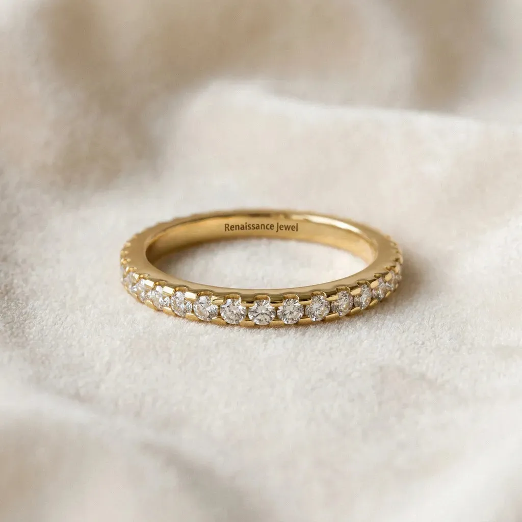 Round Diamond Pavé Set Eternity Band with Micro Prong Setting Yellow gold