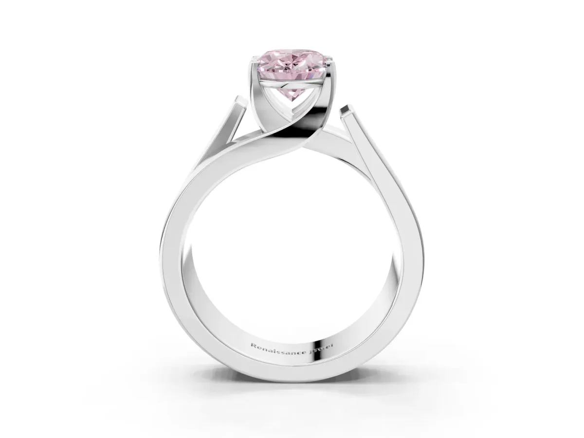 Fancy Pink Modern Tension Set Oval Cut Diamond Solitaire Wide Band Ring Platinum