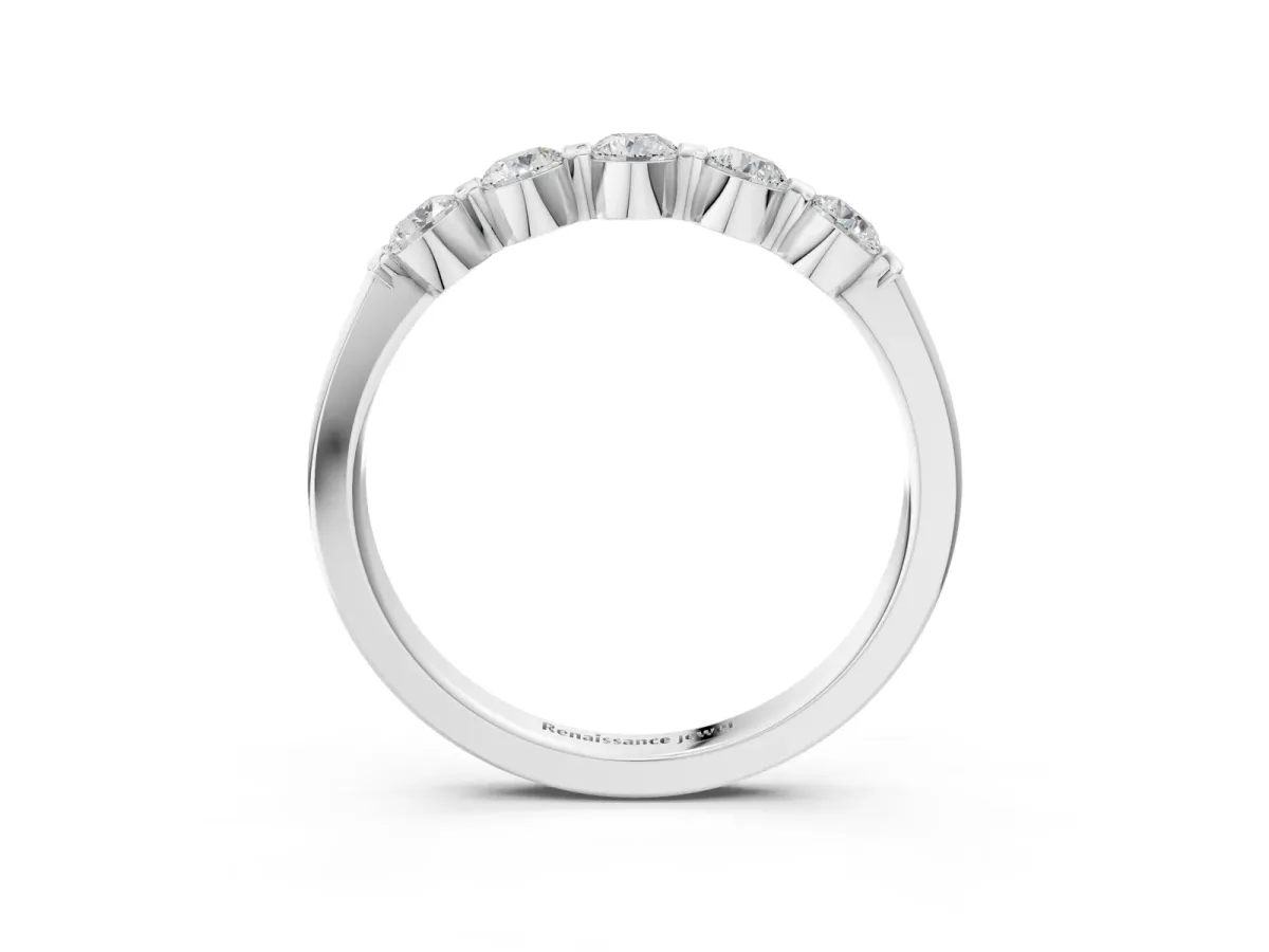 Five-Stone Round Cut Diamond Prong-Set Half Eternity Band Platinum