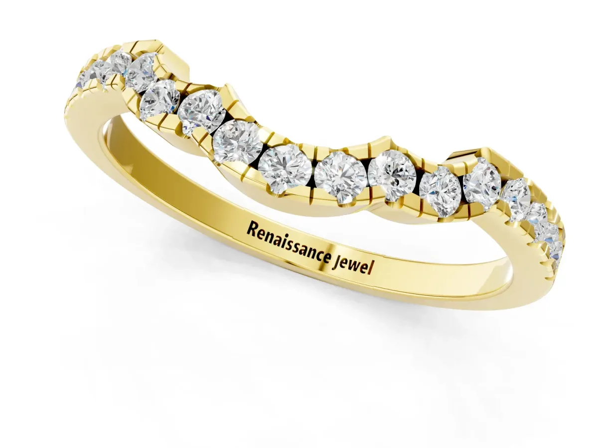Curved Diamond Pavé Round-Cut Contour Band Yellow gold