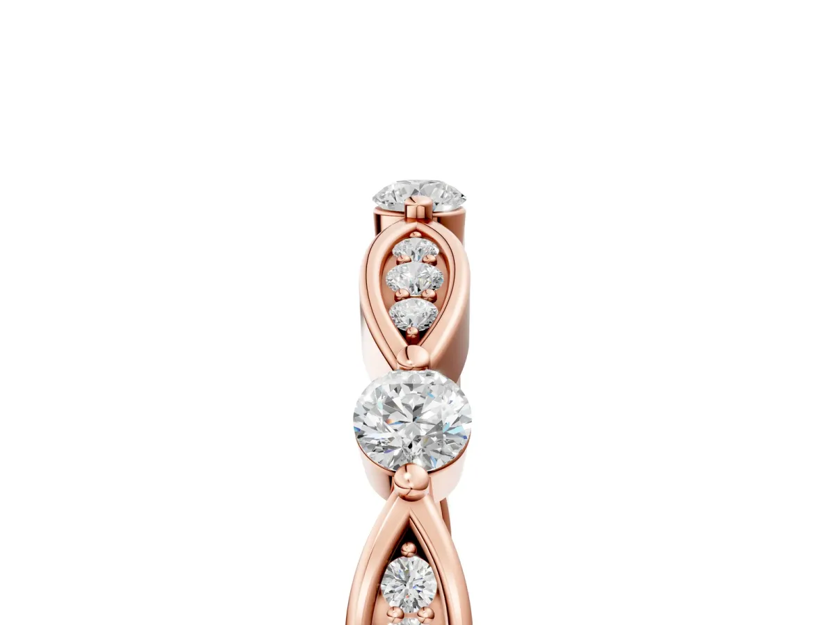 Marquise and Round Diamond Milgrain Band with Bezel Setting Rose gold