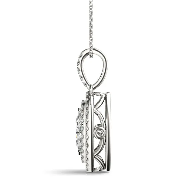 Marquise Diamond Halo Pendant with Pavé Setting Silver
