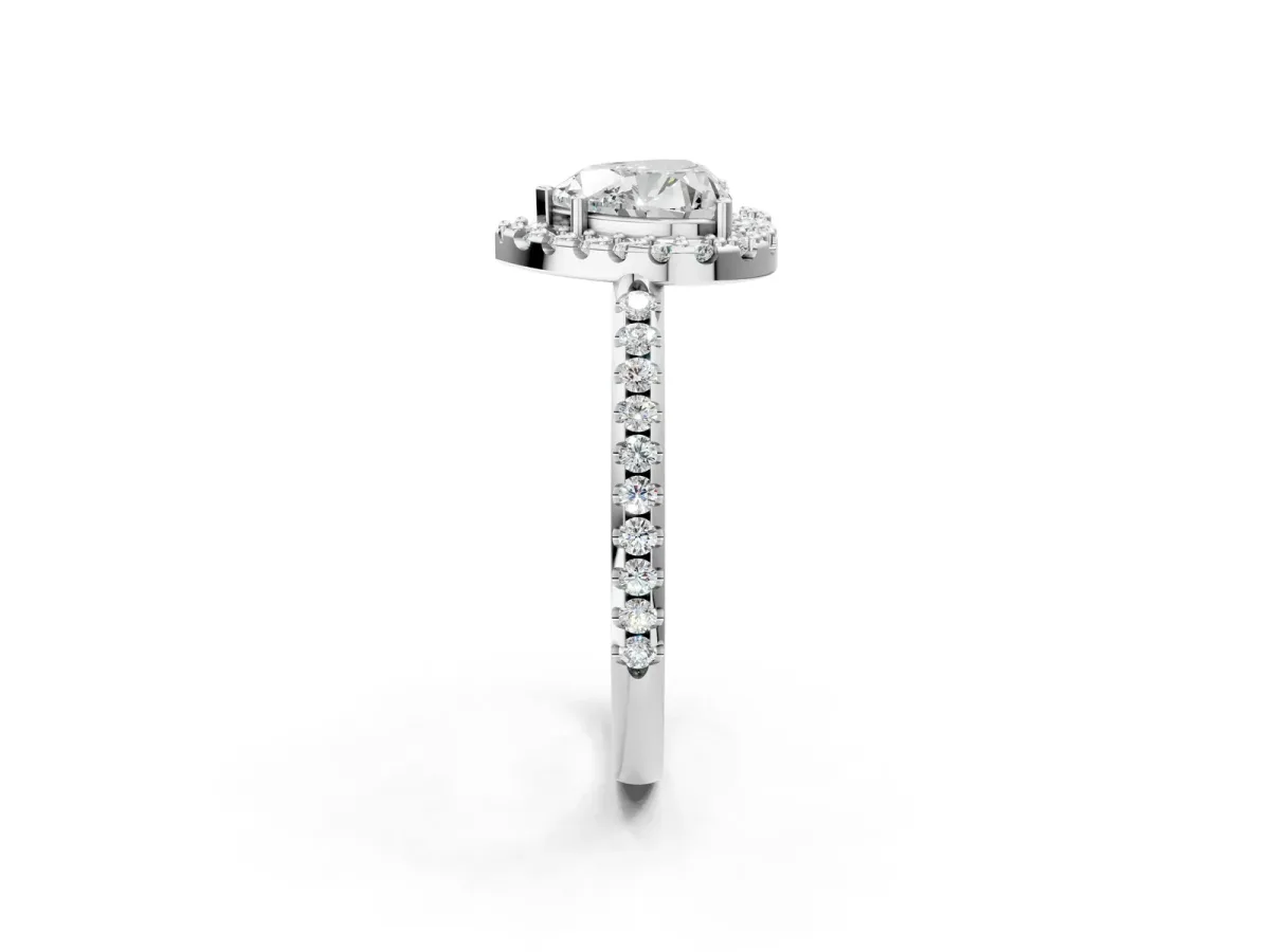 Heart Cut Diamond Pavé Halo Ring with Four-Prong Setting White gold