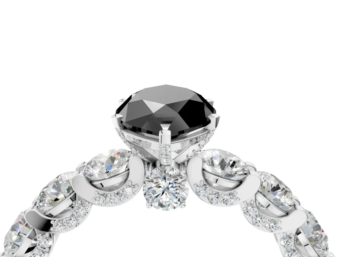 Fancy Black Marquise Cut Diamond Side Stone Engagement Ring with Four-Prong Setting White gold