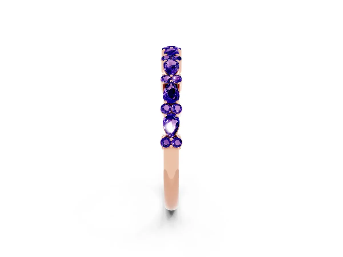 Pear and Round Tanzanite Wedding Band Rose gold