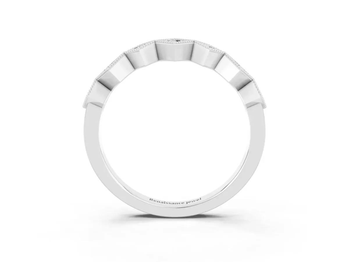 Milgrain Square Bezel Round Moissanite Chevron Band Platinum