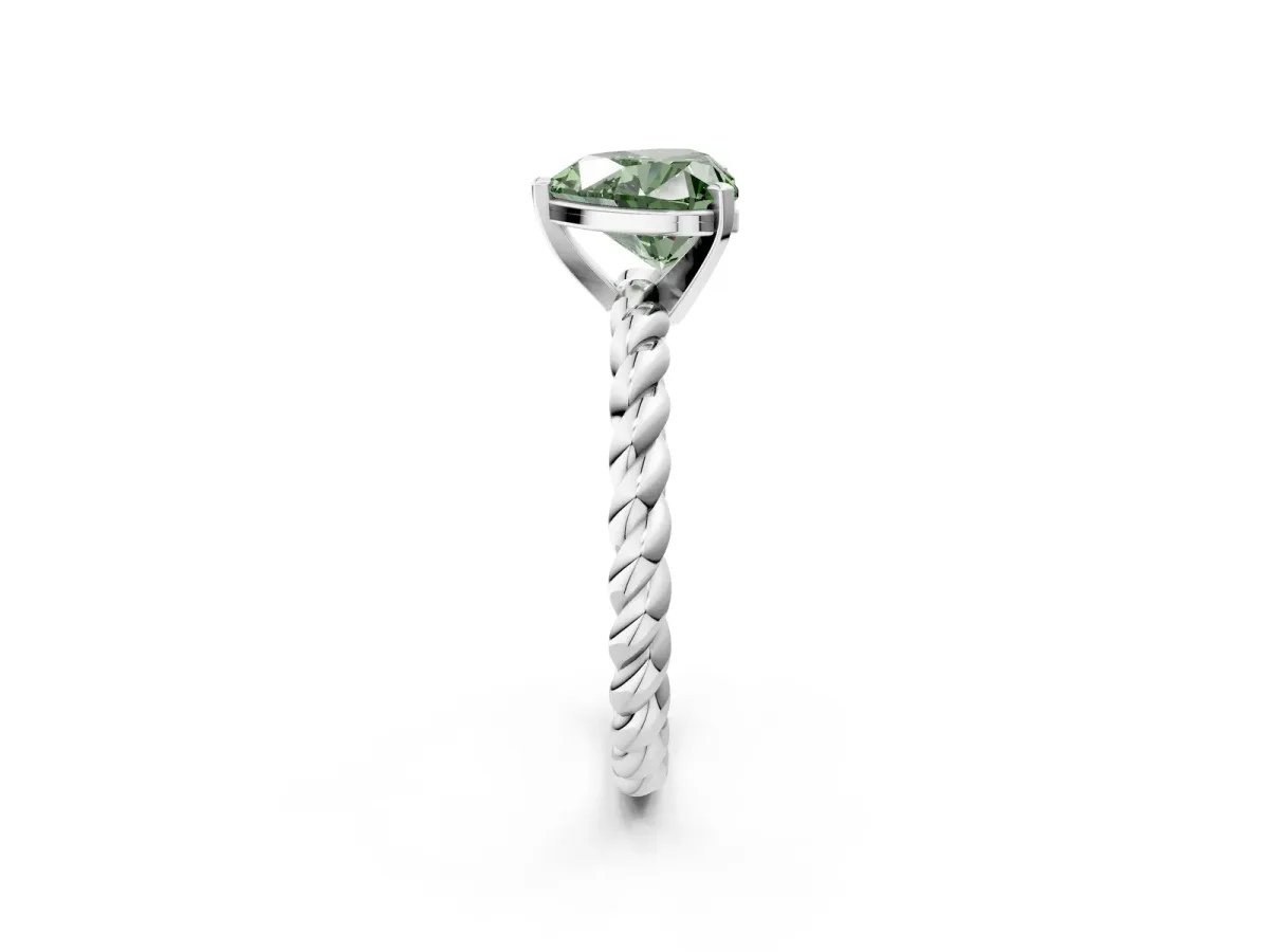 Fancy Green Heart Cut Cut Solitaire Twisted Band with Four-Prong Setting Platinum
