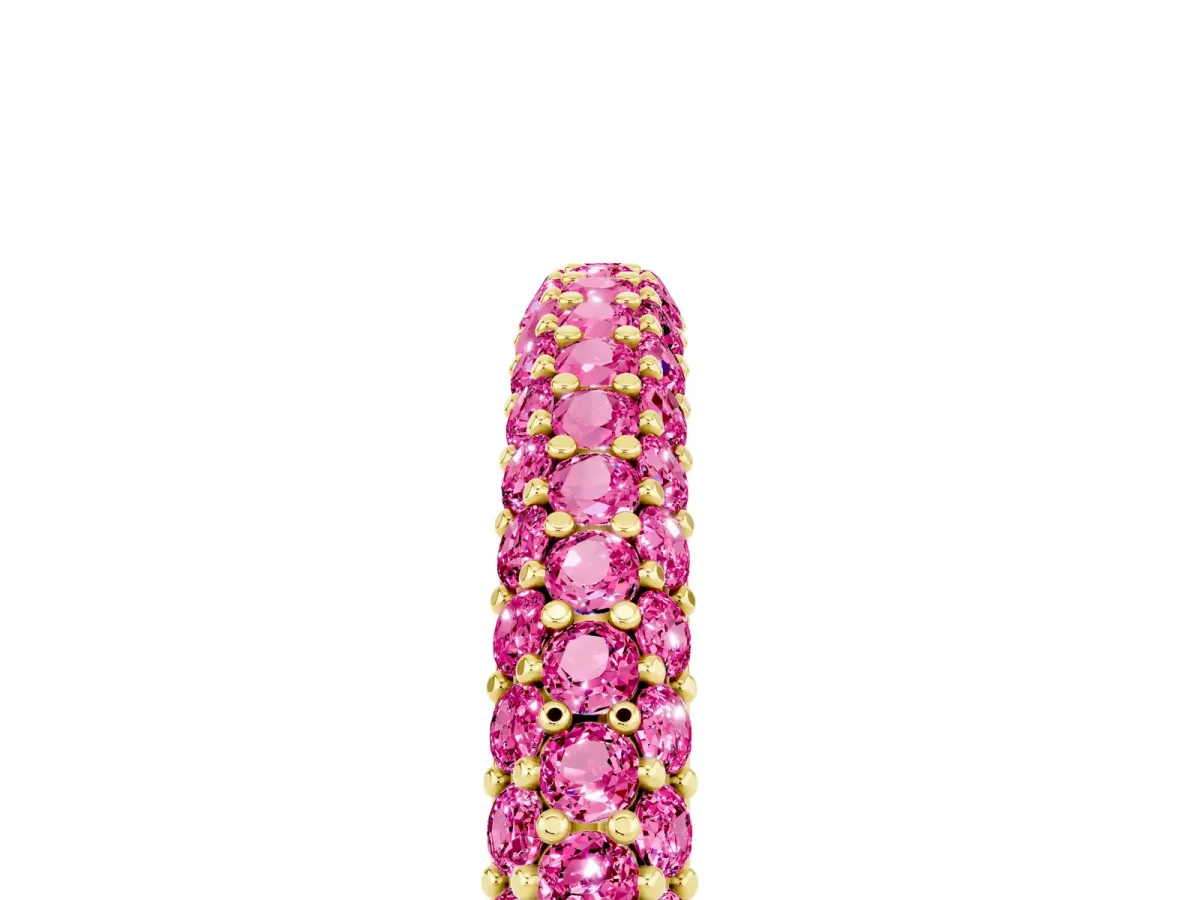 Round Pink Sapphire Pavé Eternity Band with Shared Prong Setting Yellow gold