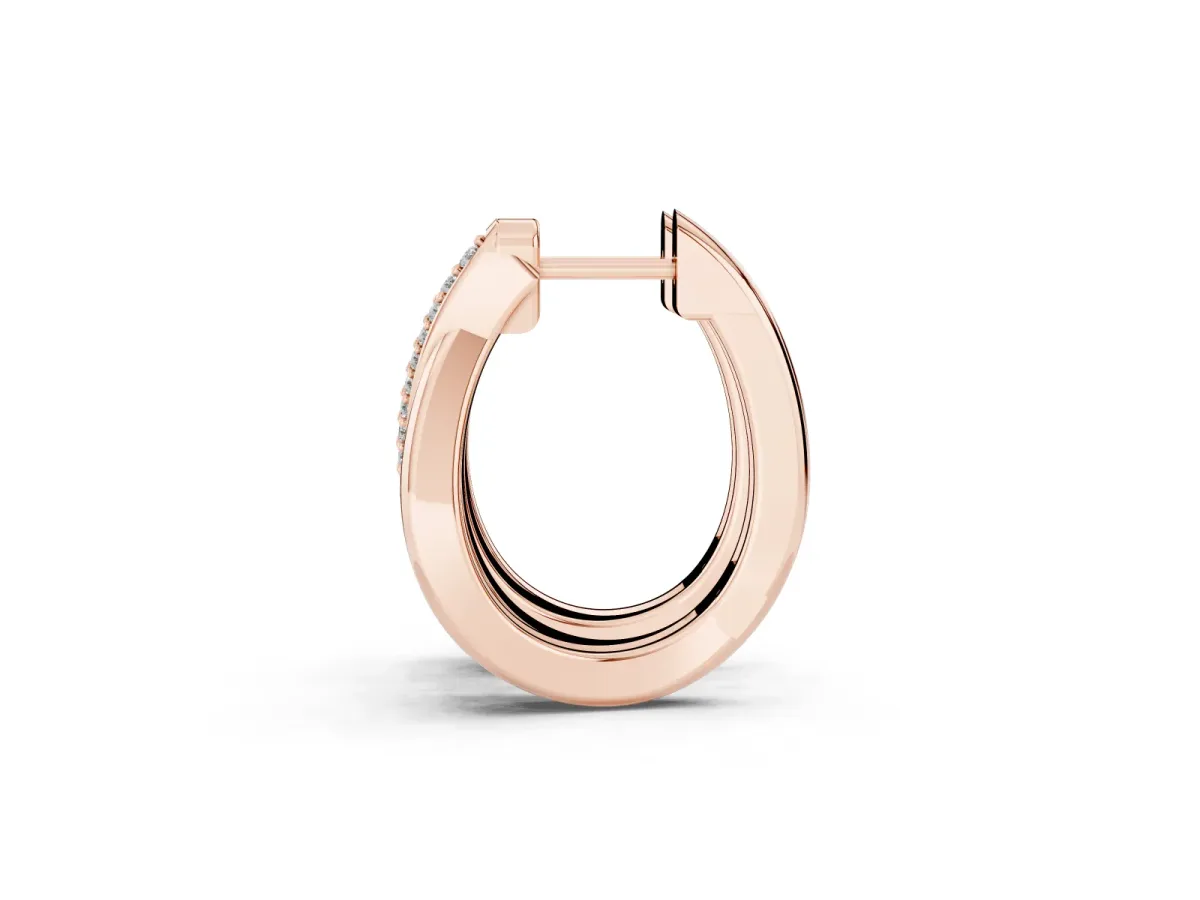 Round Diamond Double Row Huggie Hoop Earrings Rose gold