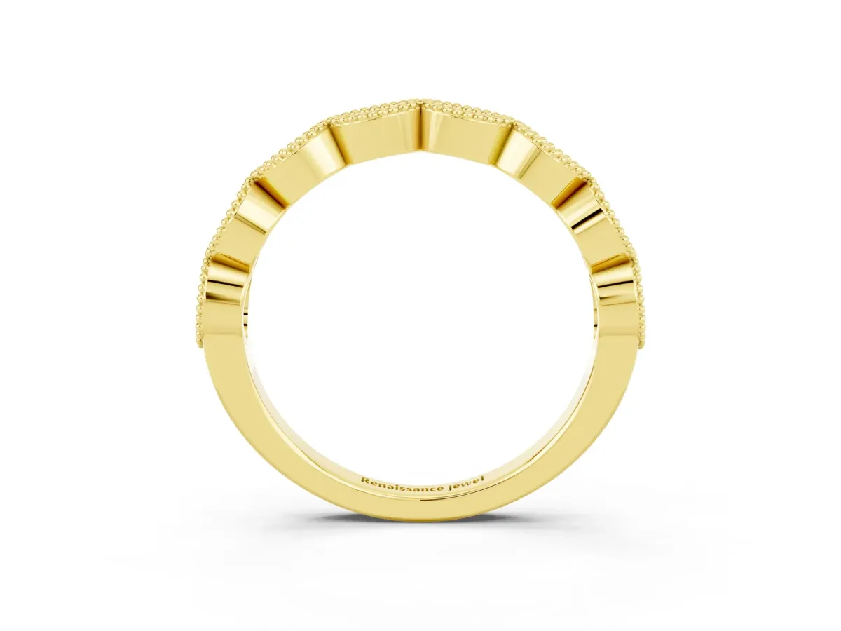 Milgrain Marquise Amethyst Half Eternity Band with Bezel Setting Yellow gold