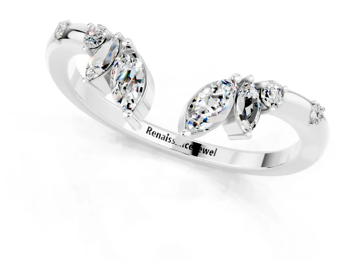 Open Marquise Cluster Moissanite Band with Prong Setting Silver