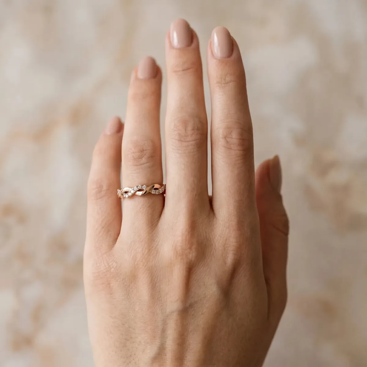 Round Diamond Twist Eternity Band with Pavé Setting Rose gold