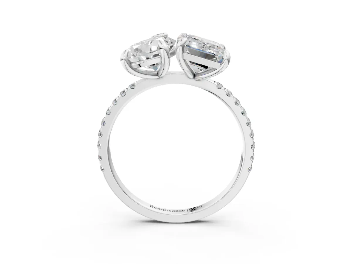 Pear and Radiant Toi Moi Ring with Prong Setting and Pave Band Silver