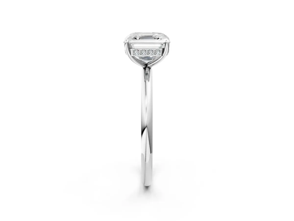 Asscher Cut Solitaire Diamond Ring with a Classic Band and Four-Prong Setting Platinum