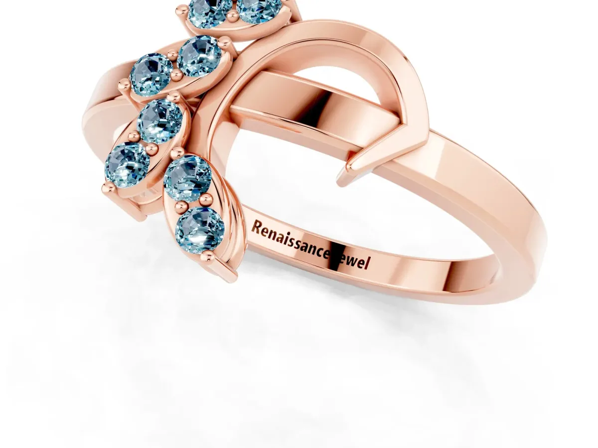 Marquise Aquamarine Cluster Bypass Ring with Prong Setting Rose gold