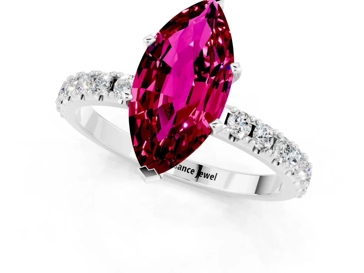 Marquise Cut Garnet Solitaire Pavé Band with Four-Prong Setting Silver