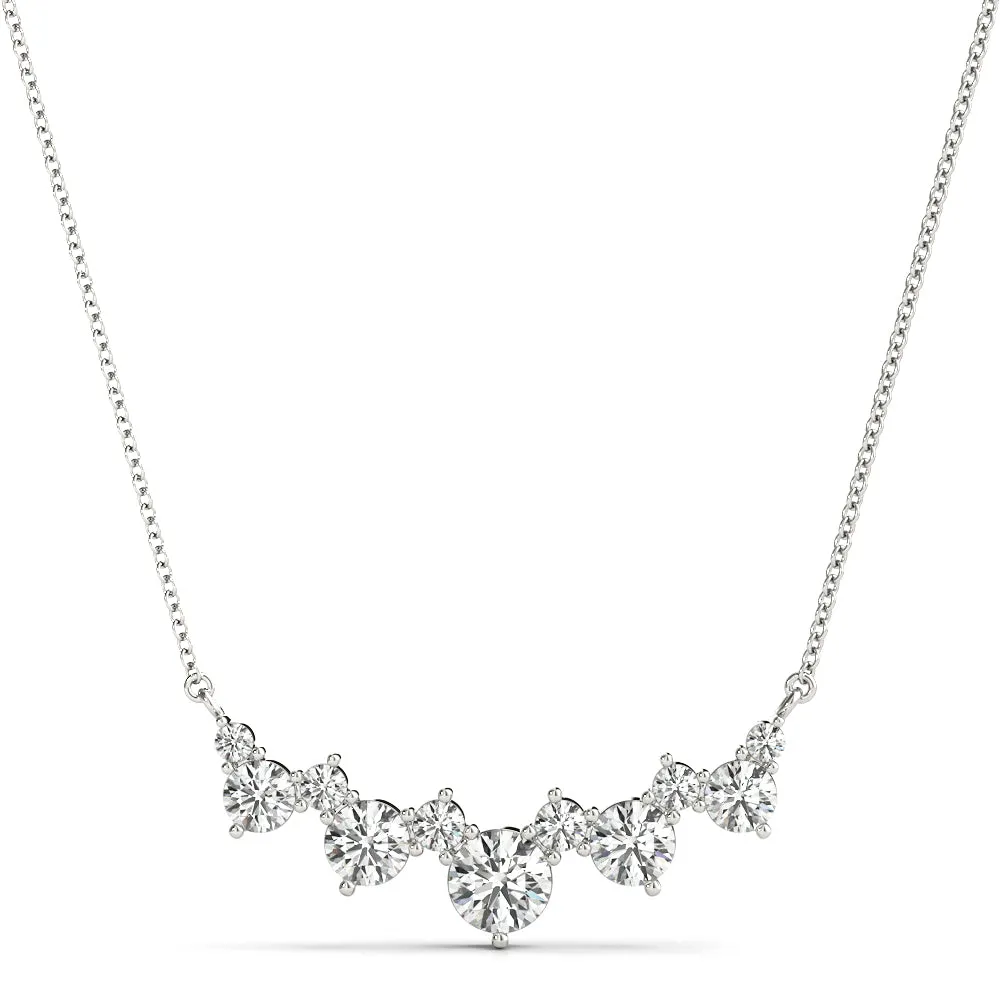Round Diamond Graduated V-Prong Necklace Silver