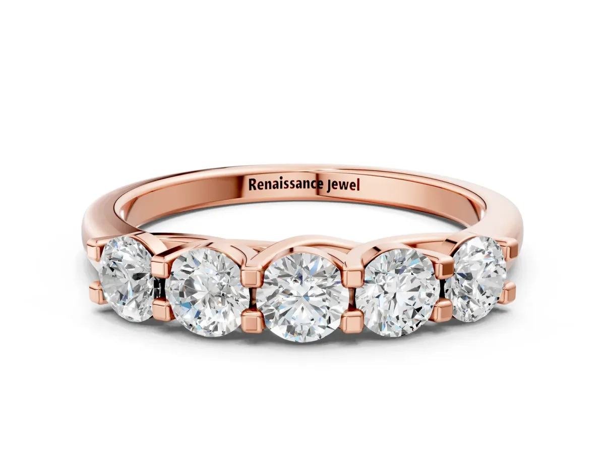 Round Cut Diamond Half Eternity Band with Prong Setting Rose gold