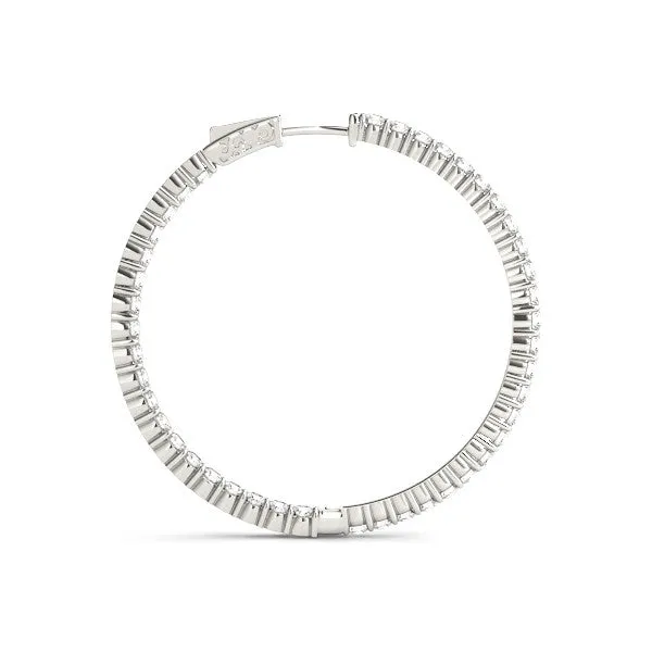 Round Diamond Eternity Hoop Earrings with Pavé Setting and Shared Prong Silver