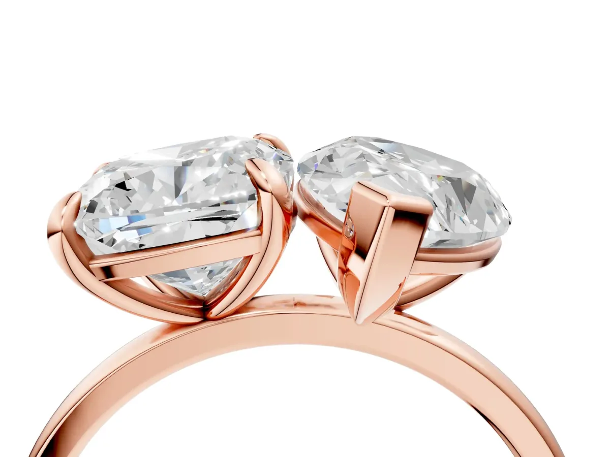 Pear and Cushion Toi Moi Ring with Prong Setting and Plain Band Rose gold
