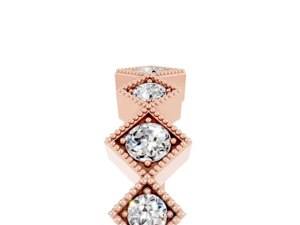 Milgrain Square Bezel Round Moissanite Chevron Band Rose gold