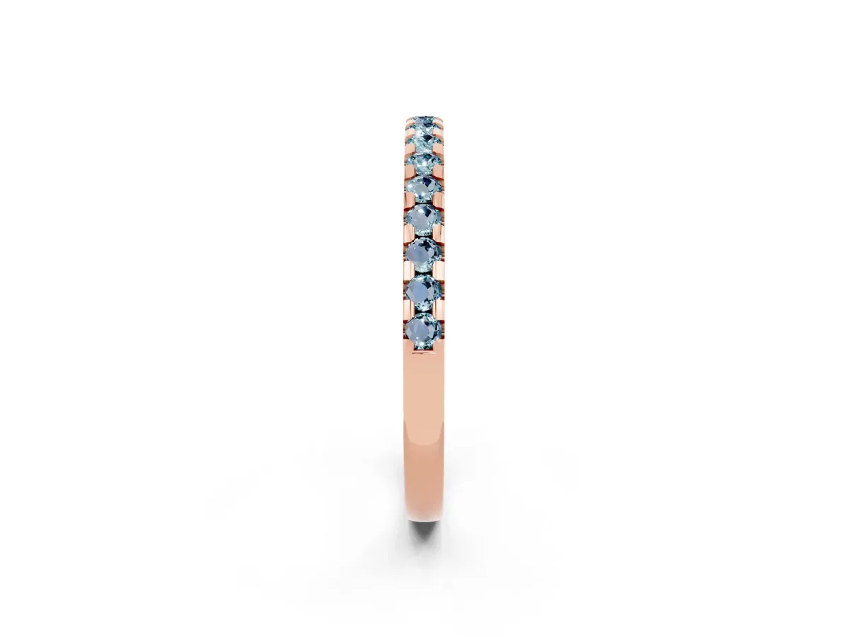 Round Aquamarine Pavé Set Eternity Band with Micro Prong Setting Rose gold