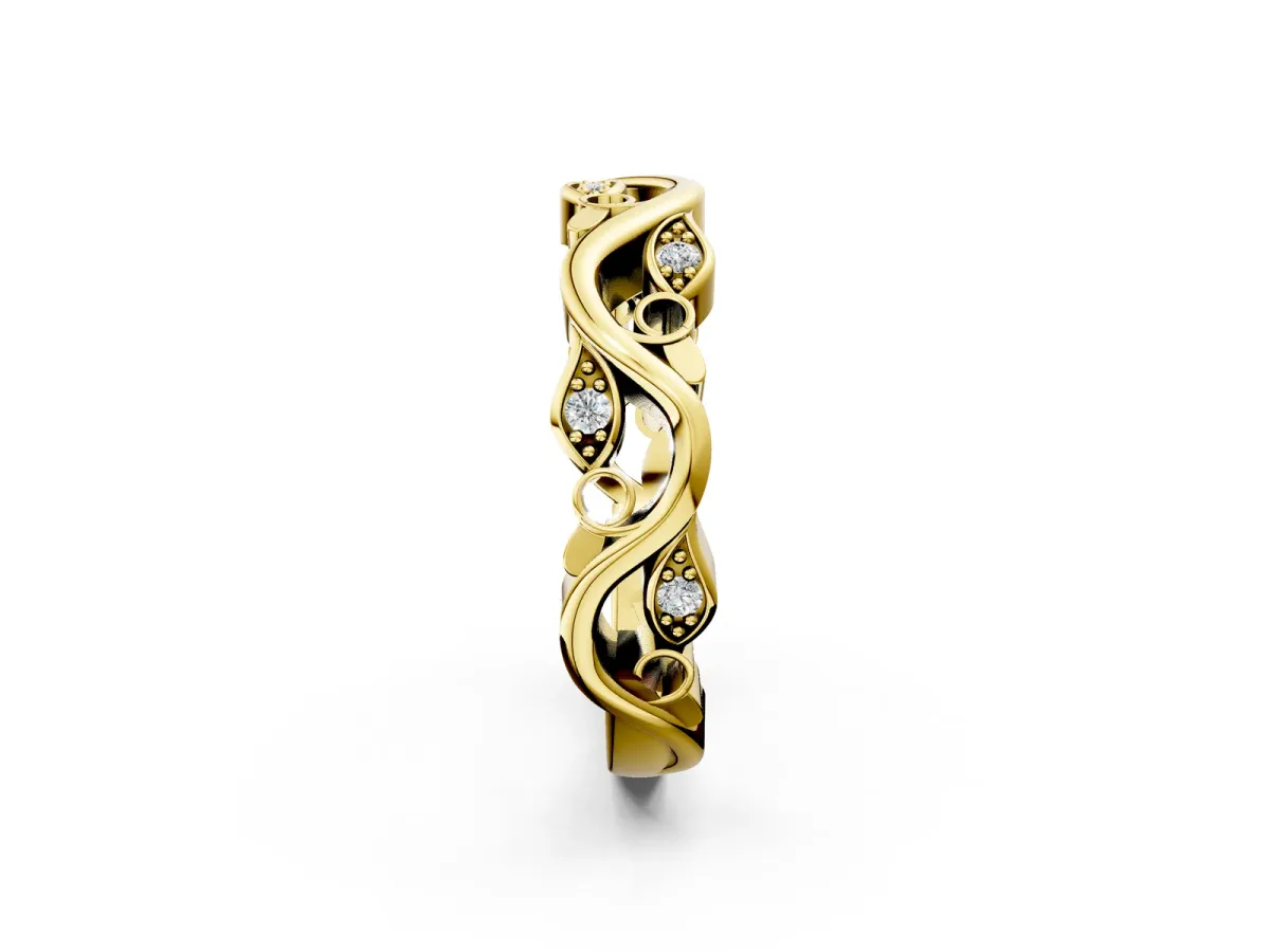Marquise Diamond Vine Eternity Band with Bezel Setting Yellow gold