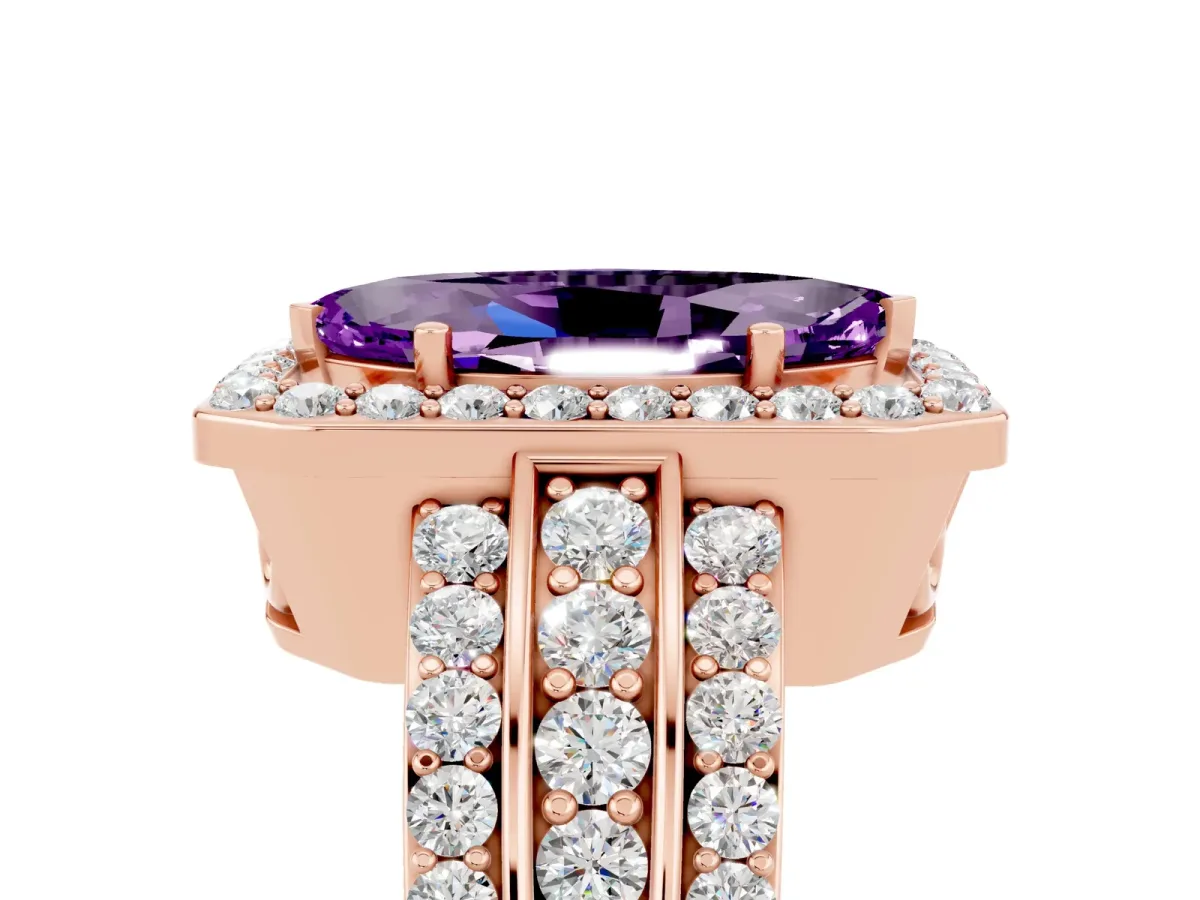Marquise Cut Halo Amethyst Ring with Round Split Shank and Prong Setting Rose gold