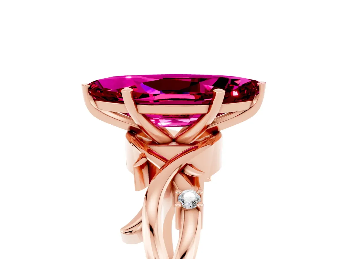 Marquise Cut Garnet Solitaire Ring with Twisted Band and Prong Setting Rose gold