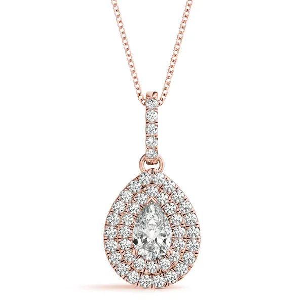 Double Halo Pear Diamond Pendant with Pavé Setting Rose gold