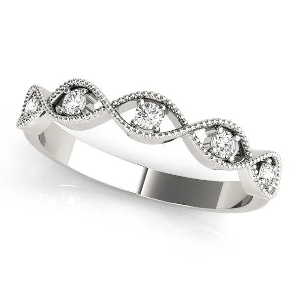 Milgrain Marquise Diamond Band with Round Cut Stones and Bezel Setting Silver