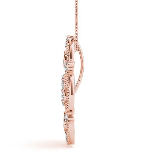 Milgrain Diamond Round Swirl Pendant with Prong Setting Rose gold