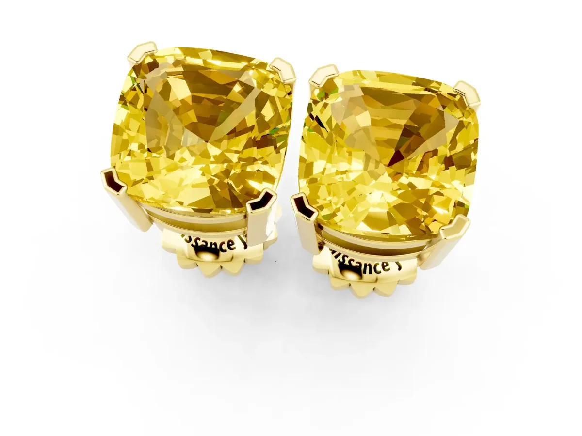 Cushion Cut Yellow Sapphire Stud Earrings Yellow gold