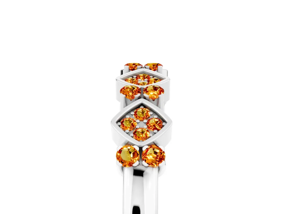 Pavé Cushion Citrine Cluster Eternity Band with Prong Setting Silver