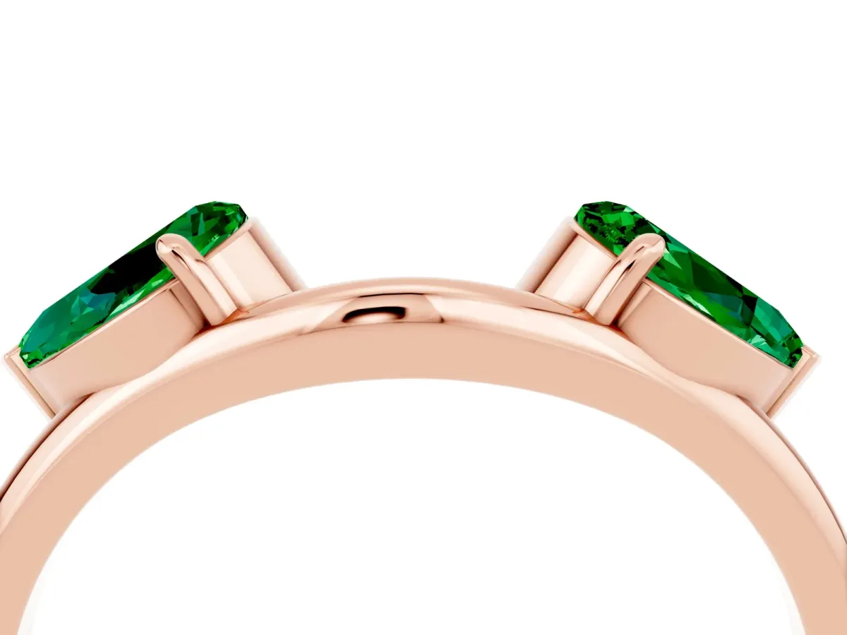 Two-Stone Pear Emerald Bypass Ring with Prong Setting Rose gold