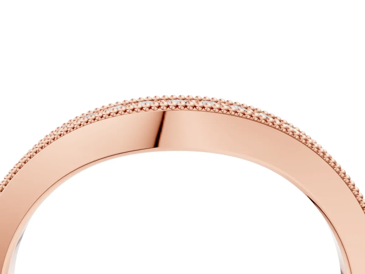 Pavé Round Diamond Curved Band with Milgrain Edge Rose gold