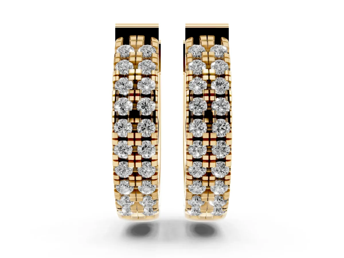Round Diamond Petite Double Row Huggie Hoop Earrings Yellow gold