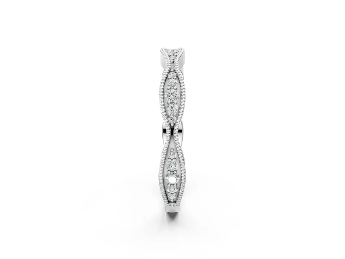 Milgrain Diamond Marquise Curved Band with Pavé Setting Platinum
