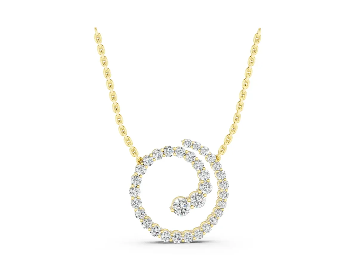 Round Diamond Spiral Pendant with Prong Setting Yellow gold