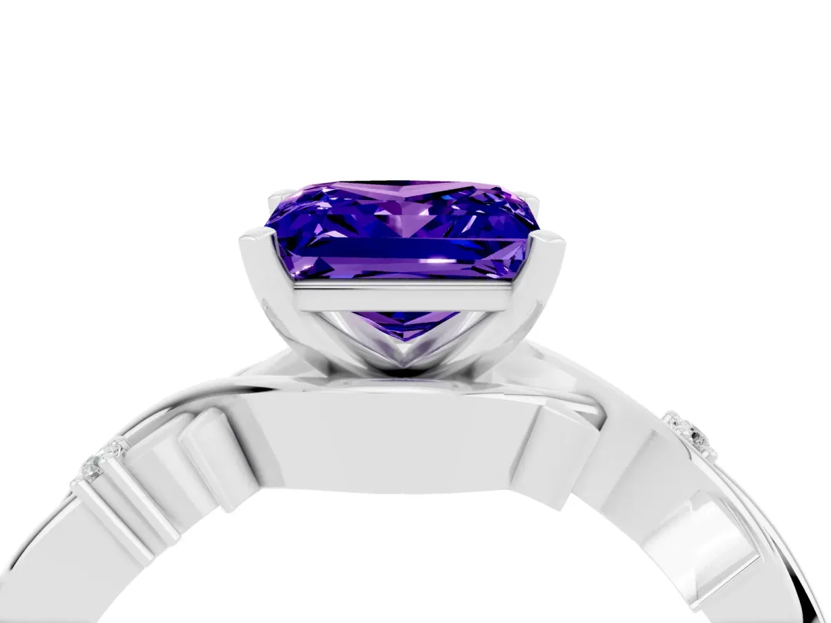 Princess Cut Tanzanite Solitaire Ring with Twisted Band and Prong Setting Platinum