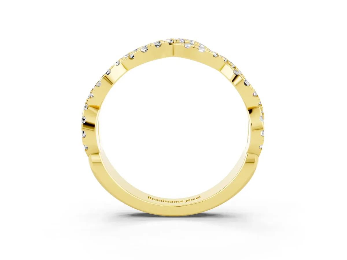 Round Moissanite Twisted Eternity Band with Pavé and Shared Prong Setting Yellow gold