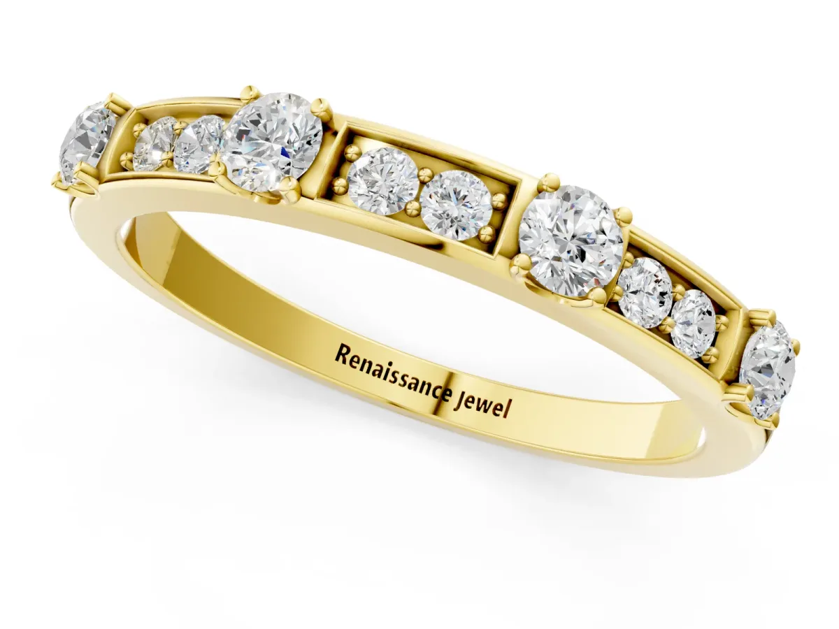 Round Diamond Channel Set Eternity Band with Prong Setting Yellow gold