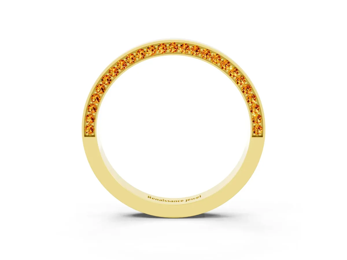 Pavé Round Citrine Channel Set Band Yellow gold
